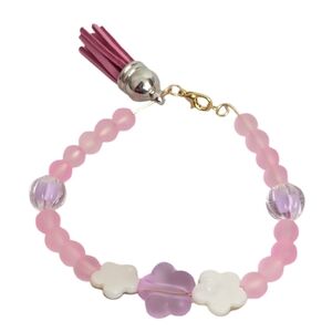 Pink Frosted Glass Mother Of Pearl Flower Bracelet